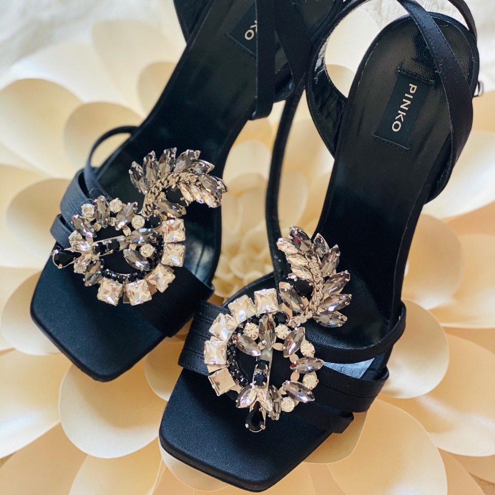 PINKO Sandals in Heels Embellished with Crystals